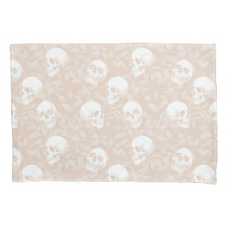 Punk tonal beige gotische Totenköpfe & Laub Hallow Kissenbezug