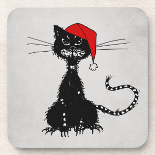 Punk Weihnachten: Zornige Katze mit Weihnachtsmann Getränkeuntersetzer