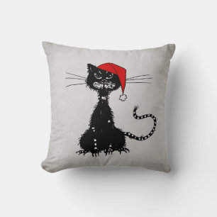 Punk Weihnachten: Zornige Katze mit Weihnachtsmann Kissen