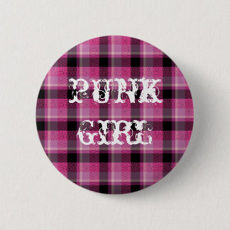 Punkmädchen-Schwarz-Rosa-karierter Knopf Button