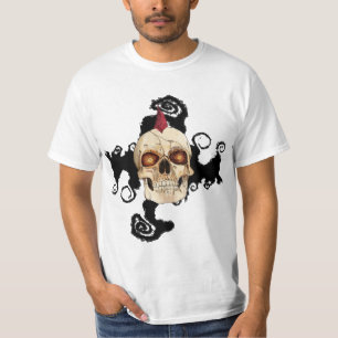 Punkrock-gotischer Schädel mit rotem Mohikaner T-Shirt