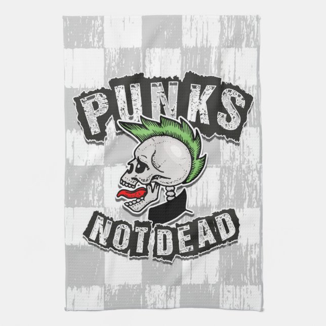 Punks Not Dead Skull Mohawk Punk Rock Rocker Geschirrtuch (Vertikal)