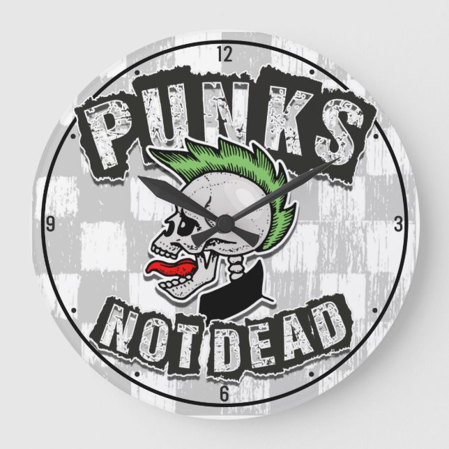 Punks Not Dead Skull Mohawk Punk Rock Rocker Große Wanduhr (Vorderseite)
