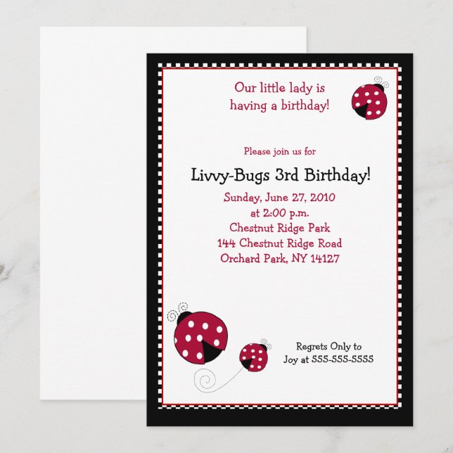 Punkt Ladybug 12x18 Geburtstagseinladung Einladung (Vorne/Hinten)