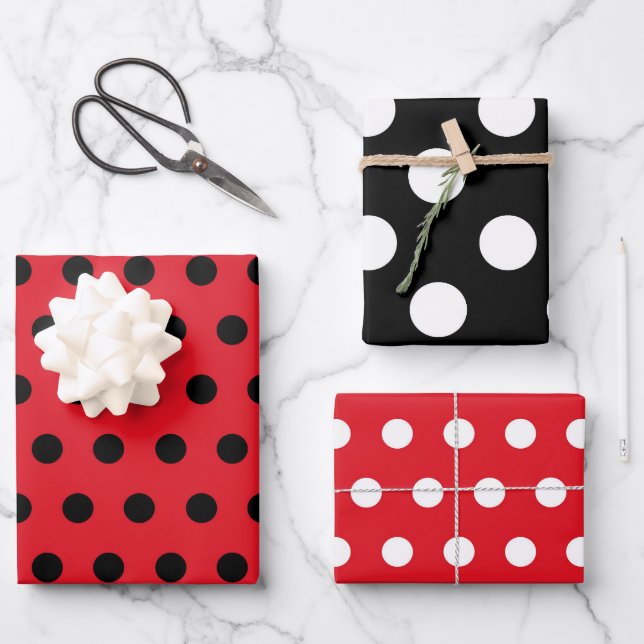 Punkt Wrapping Papers - Rote und Schwarze Punkte Geschenkpapier Set (Vorderseite)