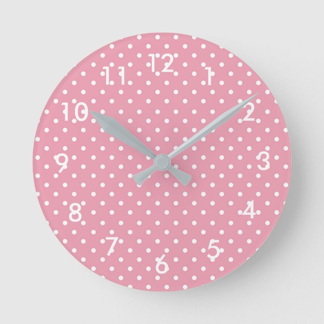 Punkte auf rosa Muster Runde Wanduhr (Vorderseite)