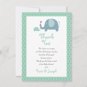 Punkte Elefanten Baby Shower Danke-Gedicht Dankeskarte