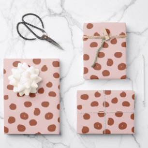 Punkte in Pfirsich- und Braunen Dalmatiner-Spots Geschenkpapier Set