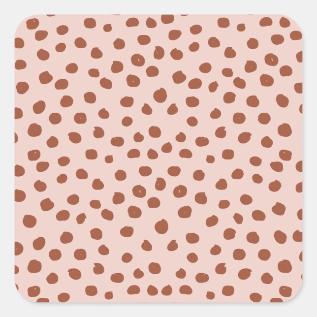 Punkte in Pfirsich- und Braunen Dalmatiner-Spots Quadratischer Aufkleber (Vorderseite)