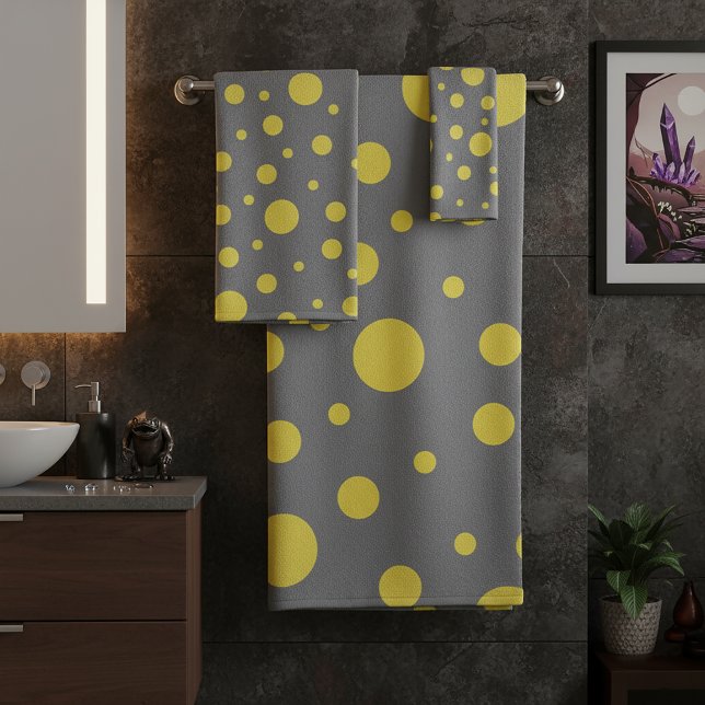 Punkte-Muster Gelb Grau Badhandtuch Set (Polka Dot Pattern Yellow Gray Bath Towel Set
)