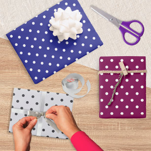 Punkte-Muster-Set aus 3 Blau Burgunderrot Grau Geschenkpapier Set