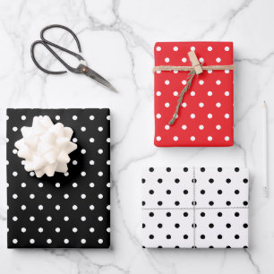 Punkte-Muster-Set aus 3 Rot Schwarz Weiß Geschenkpapier Set
