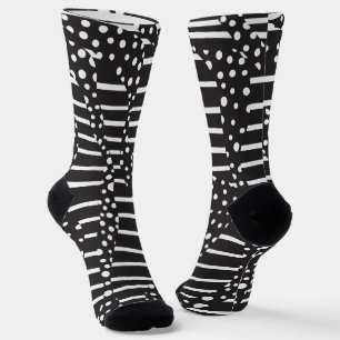 Punkte und Streifen 2 in Weiß auf Schwarz Socken