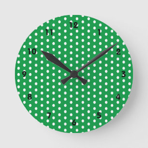 Punkte weiße Punkte Kelly Grün Runde Wanduhr