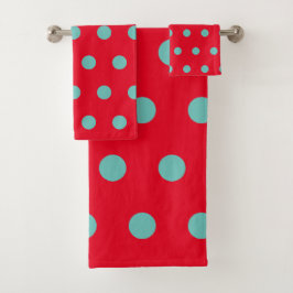 Punktierte Badehandtücher (Rot & Aqua) Badhandtuch Set