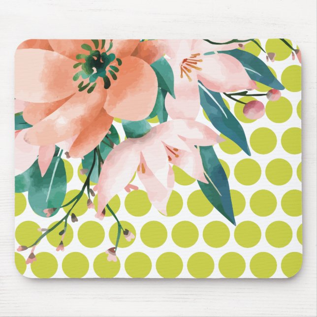 Punktierte Blumenmauspad mit Wasserfarben-Blüte Mousepad (Vorne)