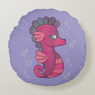 Punky Seahorse   Süße rosa Seepferdchen Rundes Kissen