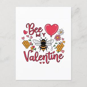 Punny Bee my Valentine Hearts and Blume Postkarte