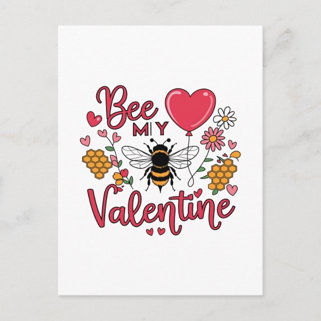 Punny Bee my Valentine Hearts and Blume Postkarte (Vorderseite)