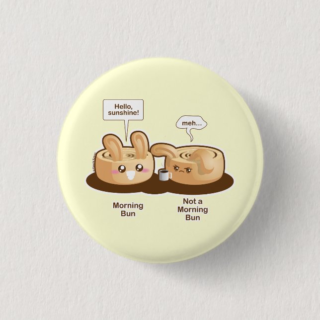 Punny Brötchen: Niedliches Morgen-Häschen Button (Vorderseite)