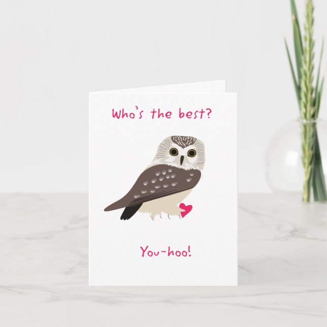 Punny Owl Valentine Karte (Vorderseite)