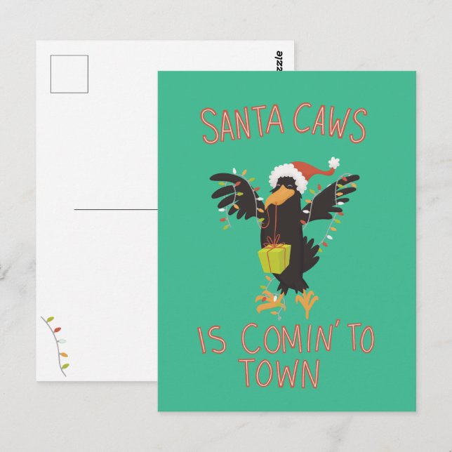 Punny Santa Caws Weihnachtsfeiertag Crow Postkarte (Vorne/Hinten)