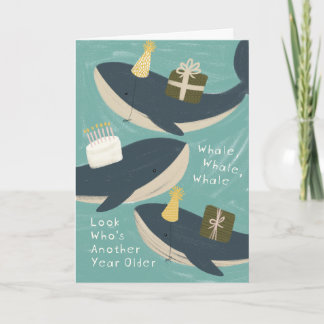Punny Whale feiert Big Birthday Grußkarte Karte