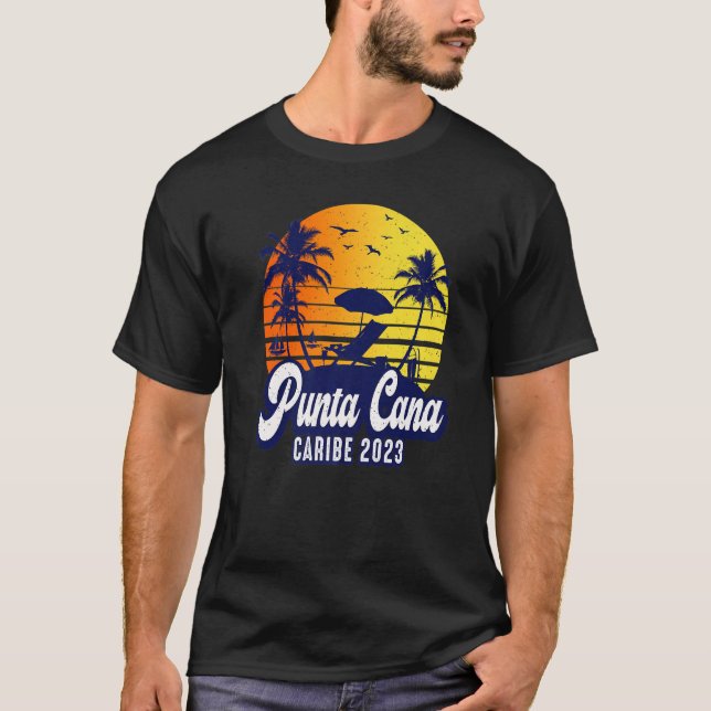 Punta Cana 2023 Dominican Sunset Beach Retro Premi T-Shirt (Vorderseite)