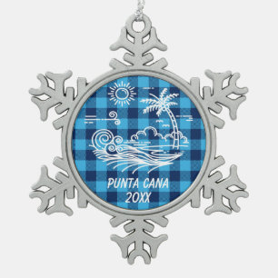 Punta Cana auf Blue Buffalo Karo Weihnachten Schneeflocken Zinn-Ornament