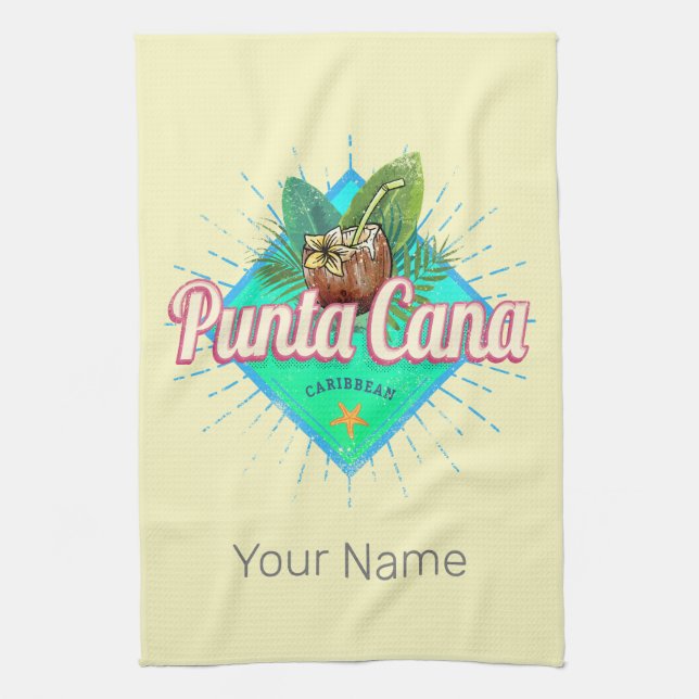 Punta Cana Caribbean Dominikanische Republik Retro Geschirrtuch (Vertikal)