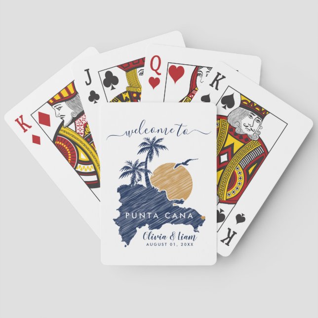 Punta Cana Custom Navy Minimalistisch Map Wedding Spielkarten (Rückseite)