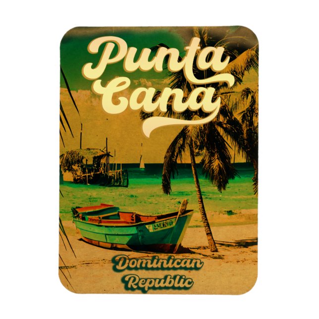 Punta Cana Dominican Palm Tree Beach Vintag Magnet (Vertikal)