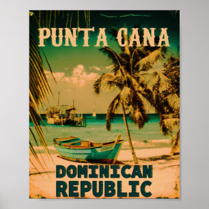 Punta Cana Dominican Palm Tree Beach Vintag Poster