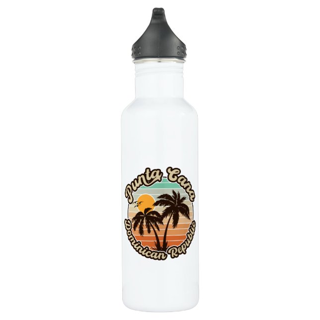 Punta Cana Dominican Palm Tree Retro Sunset 60er Edelstahlflasche (Rechts)