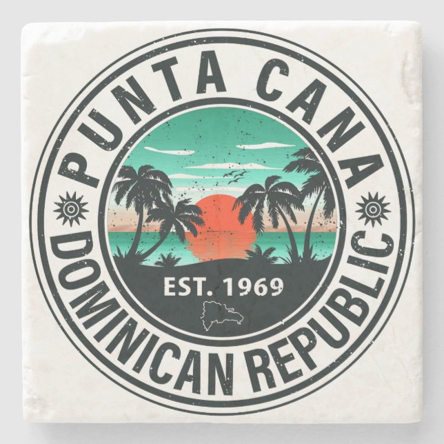 Punta Cana Dominican Palm Tree Retro Sunset 60er Steinuntersetzer (Vorderseite)