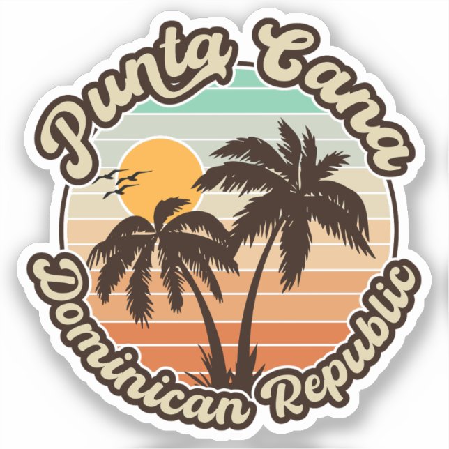 Punta Cana Dominican Palm Tree Retro Sunset 80er Aufkleber (Vorderseite)