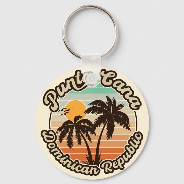Punta Cana Dominican Palm Tree Retro Sunset 80er Schlüsselanhänger (Vorderseite)