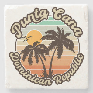 Punta Cana Dominican Palm Tree Retro Sunset 80er Steinuntersetzer