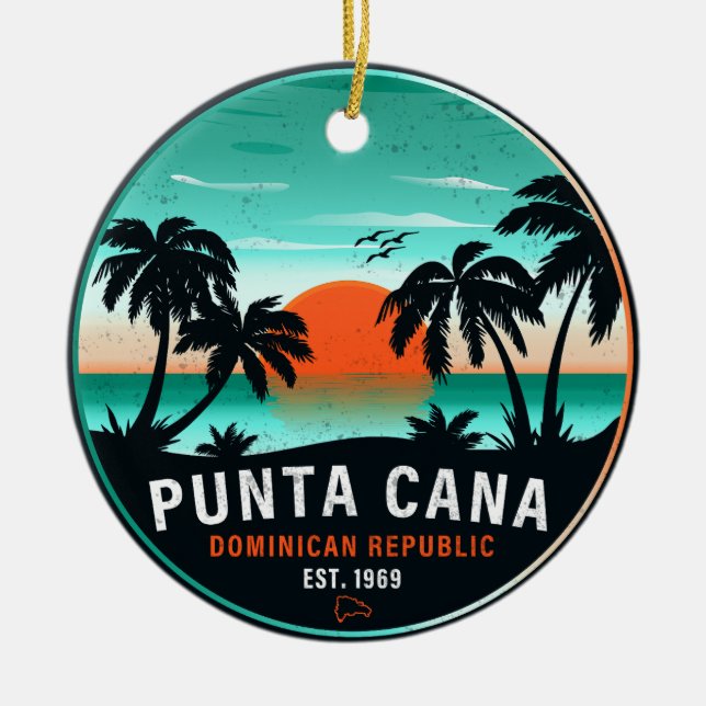 Punta Cana Dominican Retro Sunset Souvenir 80er Keramik Ornament (Vorne)