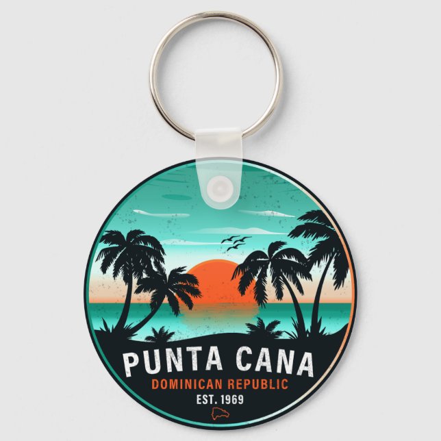 Punta Cana Dominican Retro Sunset Souvenir 80er Schlüsselanhänger (Vorderseite)