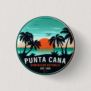 Punta Cana Dominikanische Palme Retro-Sonnenunterg Button