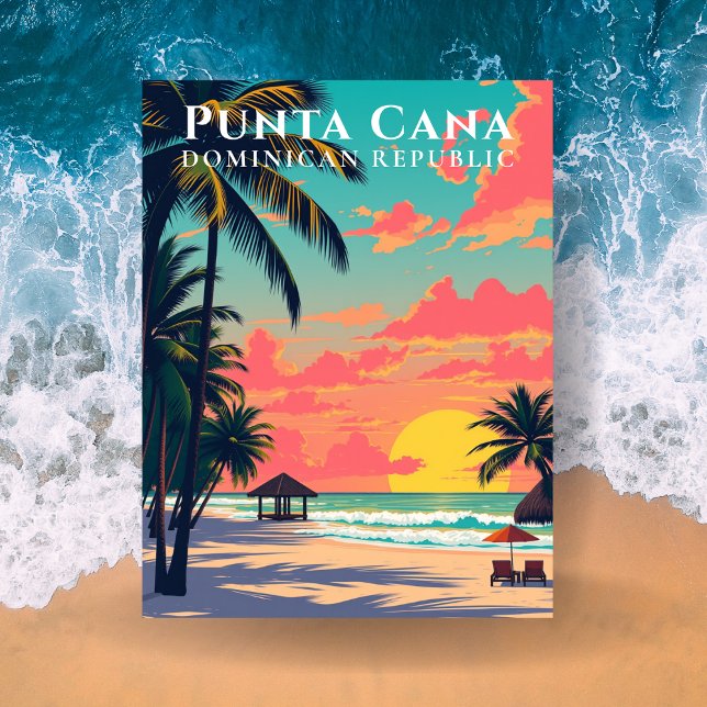 Punta Cana Dominikanische Republik Retro Beach Tra Postkarte (Punta Cana Dominican Republic Retro Beach Travel Postcard
)