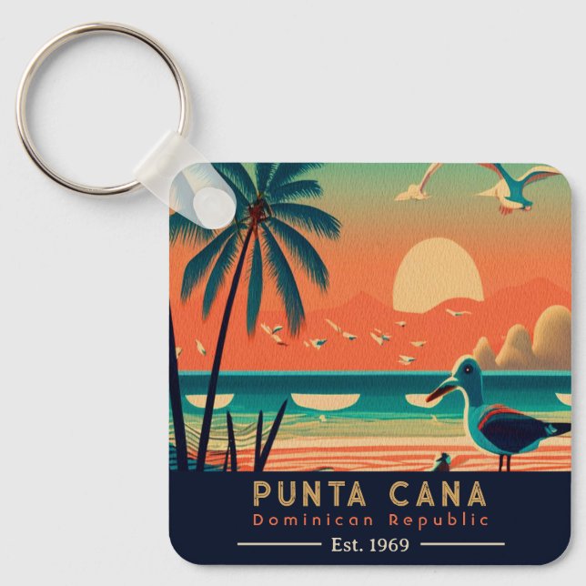 Punta Cana DR. Retro Sunset Souvenirs 1960er Schlüsselanhänger (Vorderseite)