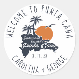 Punta Cana Navy Retro Sunset Custom Wedding Runder Aufkleber