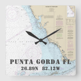 Punta Gorda FL Latitude Longitude Nautical Chart Quadratische Wanduhr