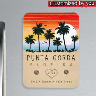 Punta Gorda Florida Retro Sunset Palm Baum 1960er Magnet
