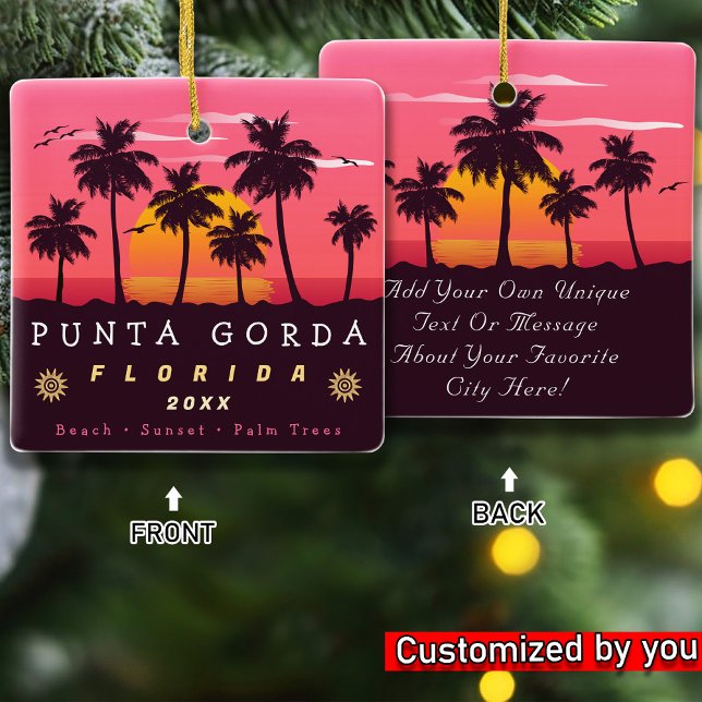 Punta Gorda Florida Retro Sunset Palm Baum 1980er Keramikornament (Von Creator hochgeladen)