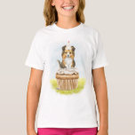 Pup Cake Sheltie Geburtstag Cupcake T-Shirt<br><div class="desc">Dieses bezaubernde Shirt zeigt ein niedliches Aquarellbild einer Schutzhütte (Shetland Sheepdog) mit einem Geburtstagshut auf einem Kuchen.</div>
