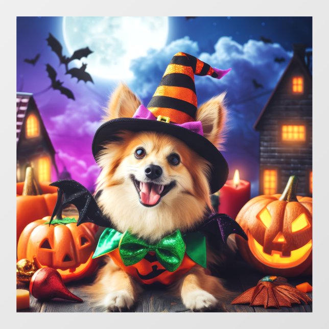 Pup-Halloween-Howl zaubern Fensteraufkleber (Blatt)