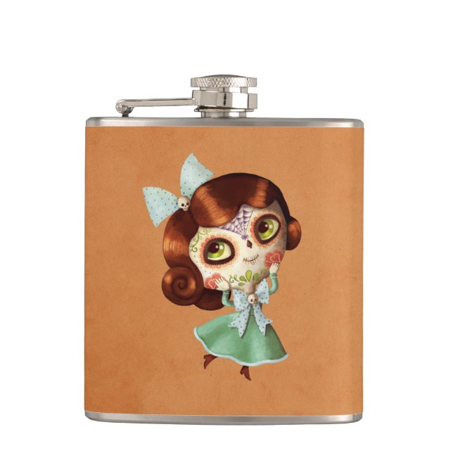Puppe Dia de Los Muertos Vintage Flachmann (Vorderseite)